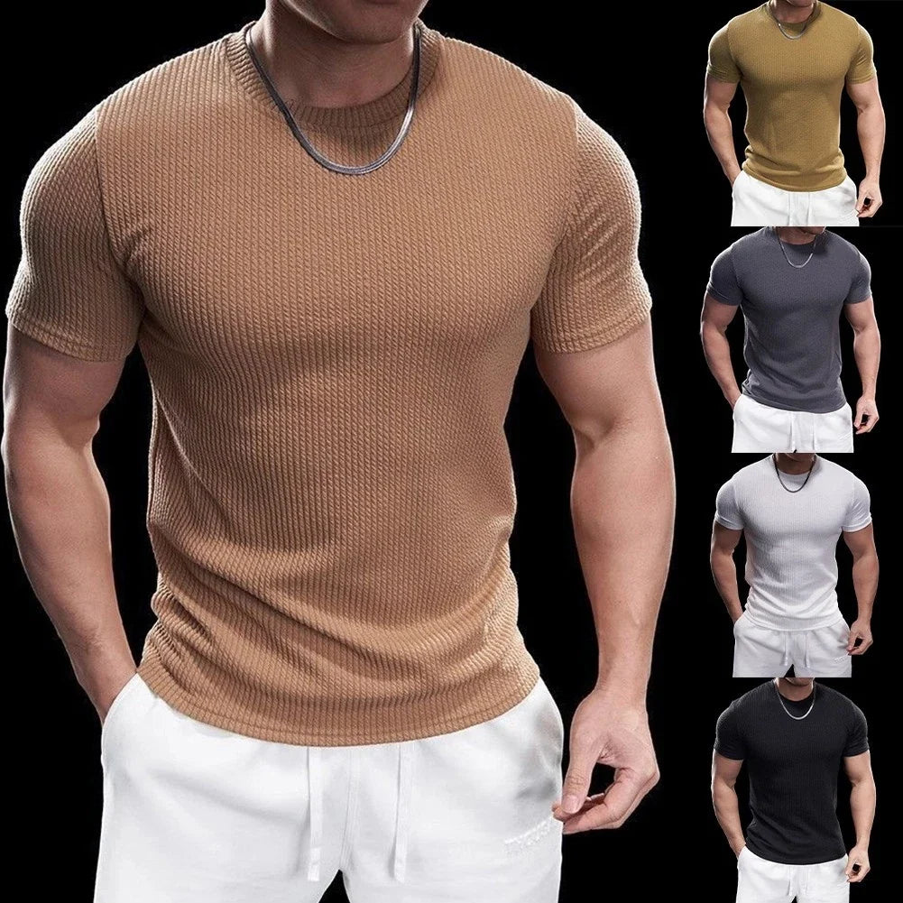 Polyester Spandex Men's Muscle Fit Short Sleeve Round Neck T Shirt for Running