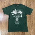 Stussy Men's Medium World Tour Short Sleeve Forest Green Tee T-Shirt NWOT