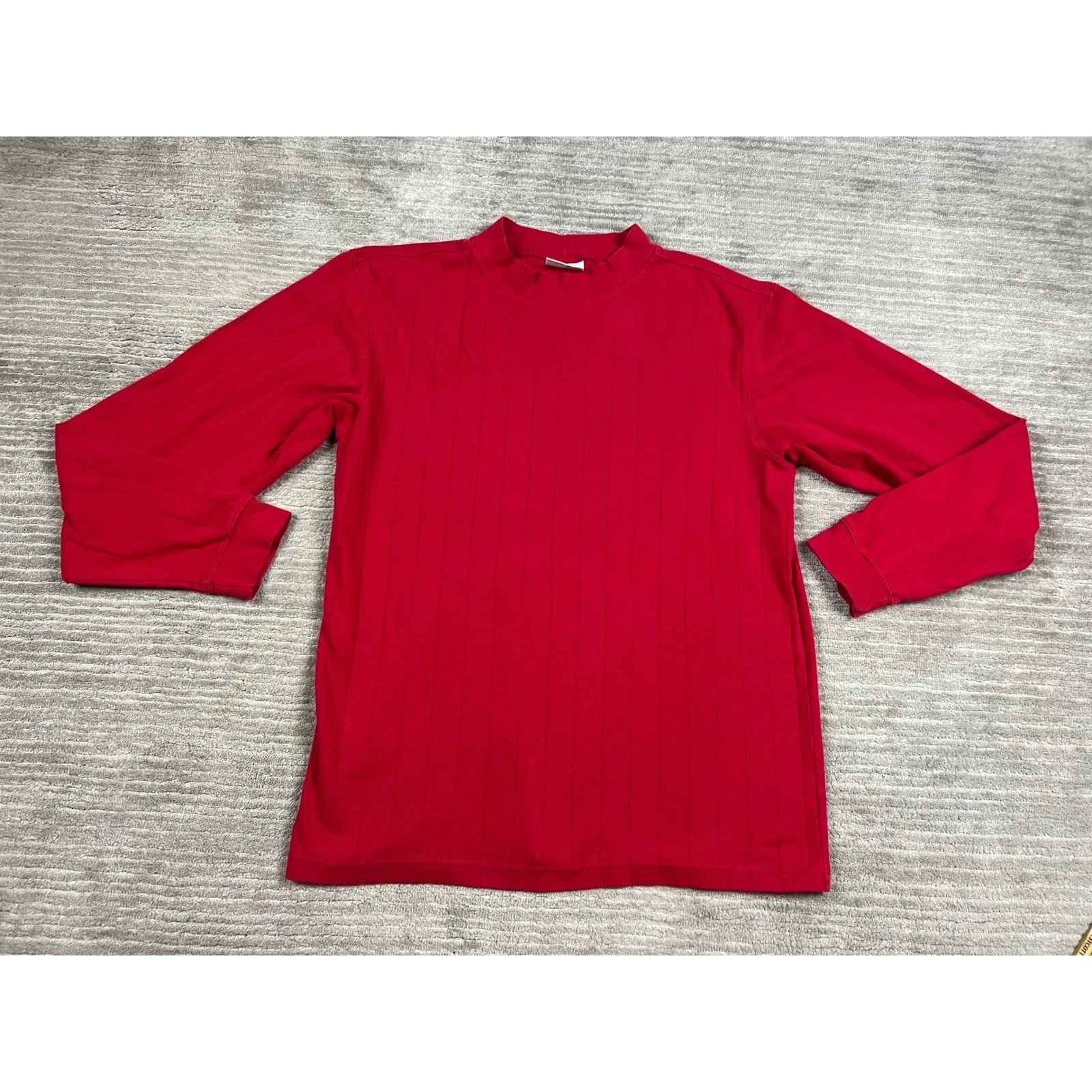 Ivy Crew Shirt Mens XL Red Mock Neck Long Sleeve Vertical Ribbed Knit Casual