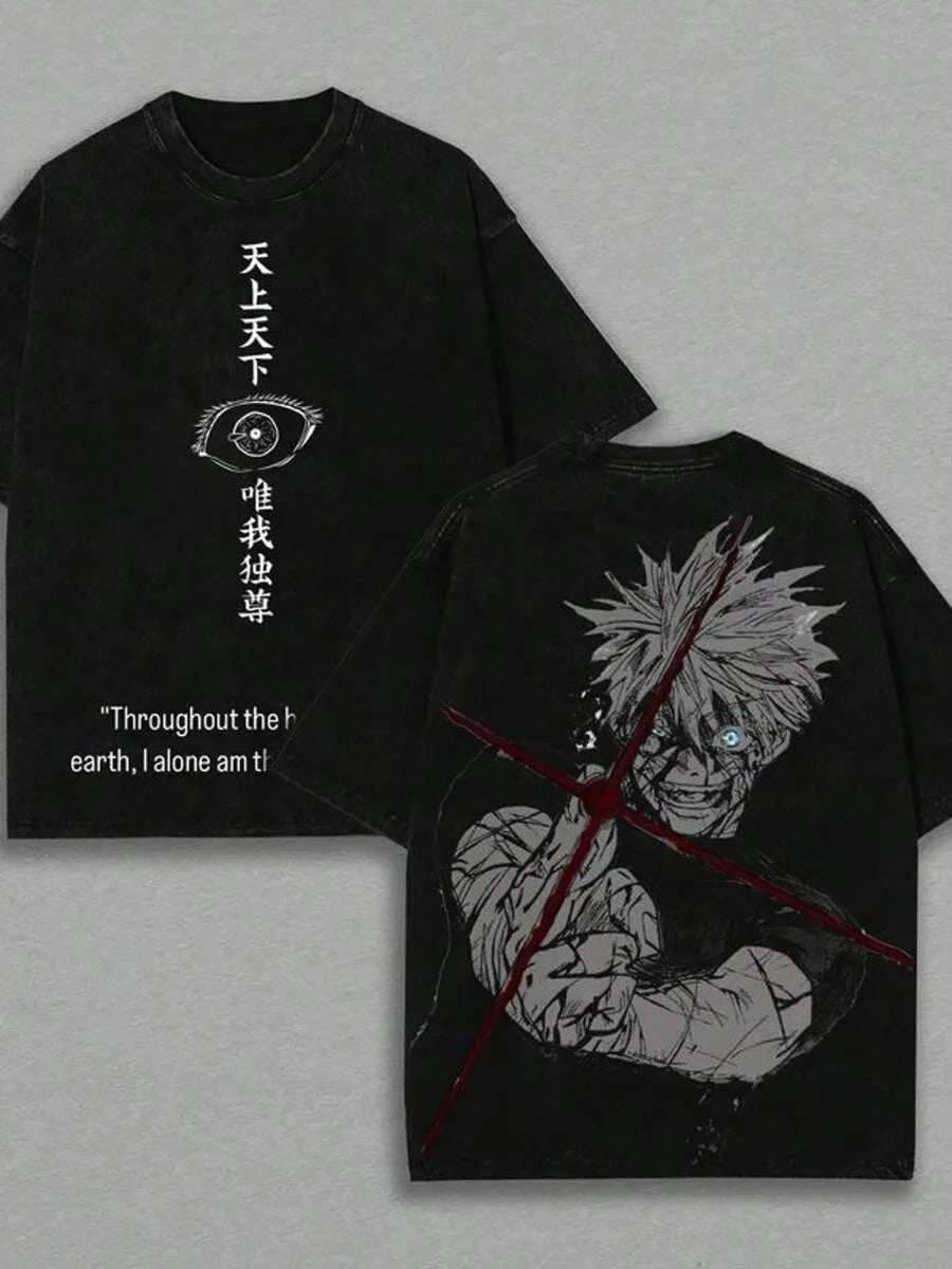 Gojo Satoru T Shirt Jujutsu Kaisen JJK Anime Acid Wash Vintage Oversized Men Tee