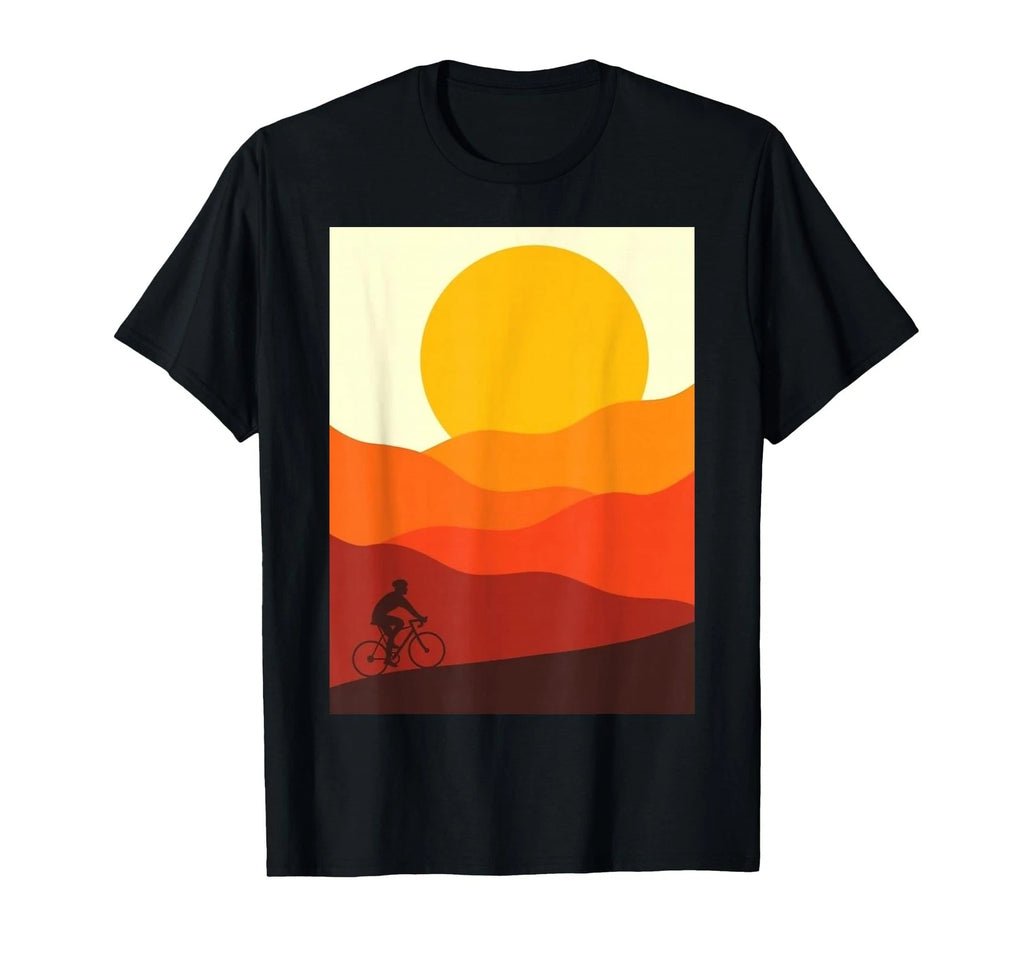 Cyclist Sunset Landscape Minimalist Bike Art T-Shirt