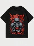 Goth Guys Skull & Letter Graphic Tee – Dark Aesthetic T-Shirt, Edgy Streetwear