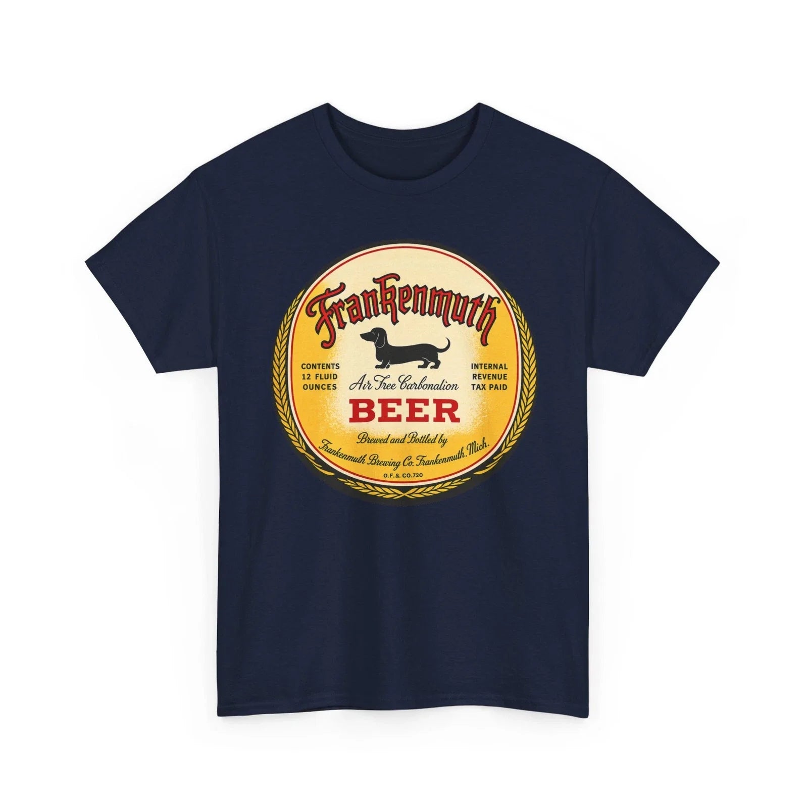 Frankenmuth Beer Dachshund Dog MI Brewing Co. Retro Breweriana Label T-Shirt