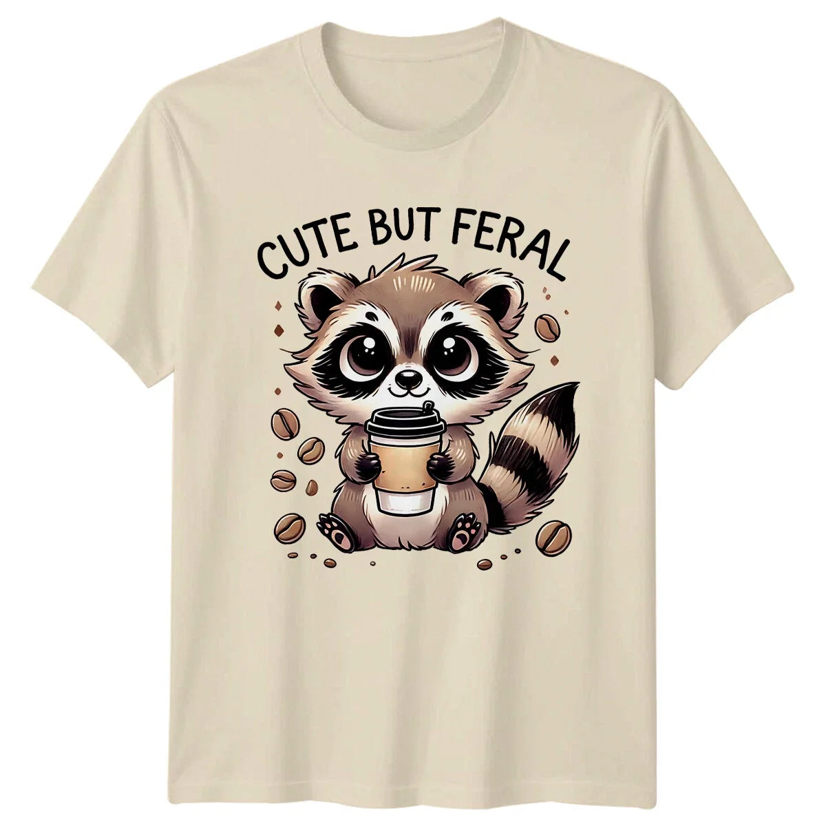 Cute But Feral Funny Raccoon Coffee T-Shirt Animal Pun Tee