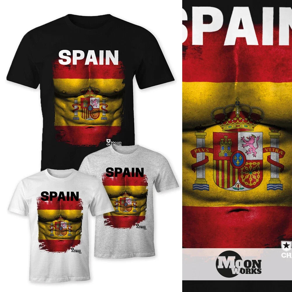 European Championship T-Shirt Mens Football Spain Spain Flag Washboard Belly España MoonWorks