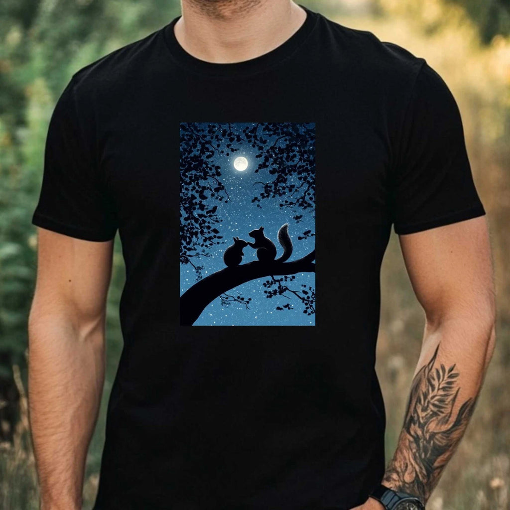 Mens Squirrel in Moonlight Motif Cotton T-Shirt Size XS to 5XL