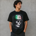 Men Skull Graphic T Shirt Mexican Flag Casual Streetwear Black Size XL