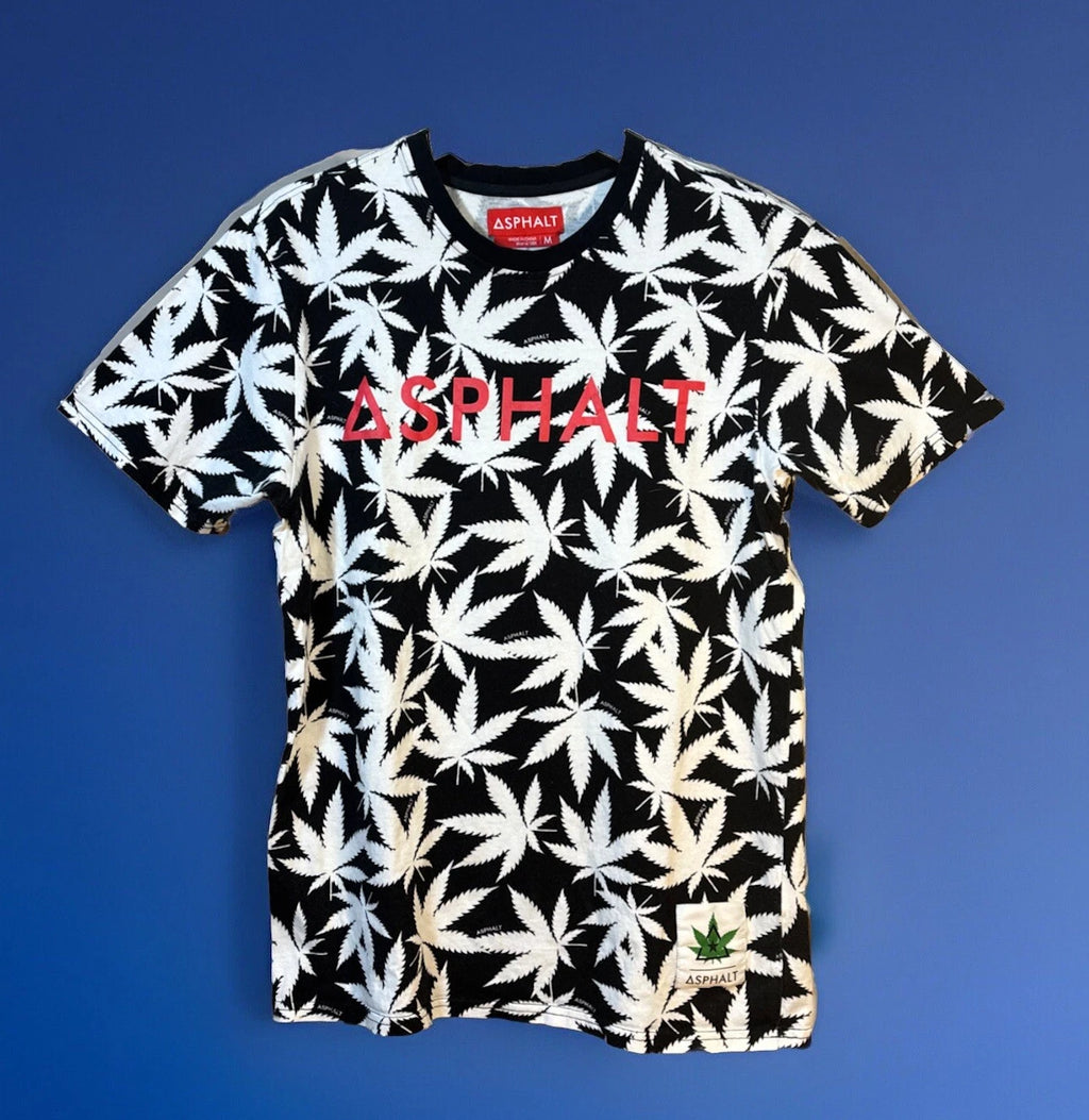 Asphalt Black & White Streetwear Short Sleeve Tee Streetwear Pot Leaf Weed 4:20