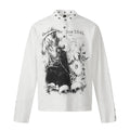 Men's Gothic Grim Reaper Henley Shirt Long Sleeve Streetwear Y2K Black White