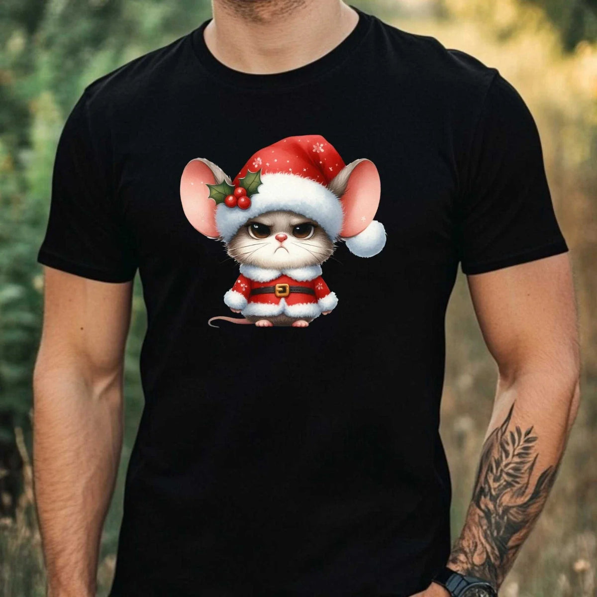 Mens Christmas Mouse Print Cotton T-Shirt Size XS to 5XL