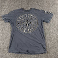 Affliction Live Fast Graphic T-Shirt Embroidered Patch Logo Large Charcoal Gray