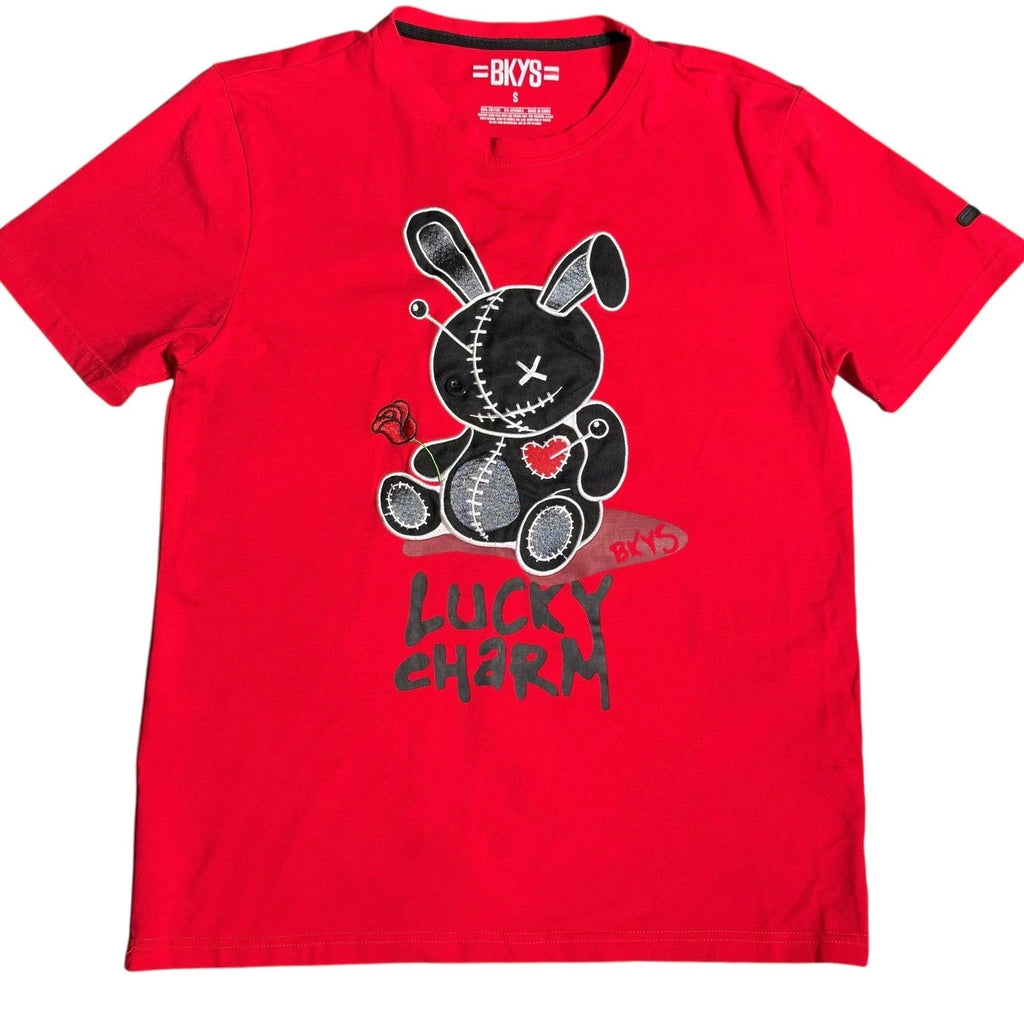 BKYS Men's Small Shirt Red Lucky Charm Teddy Bear Graphic Streetwear Urban