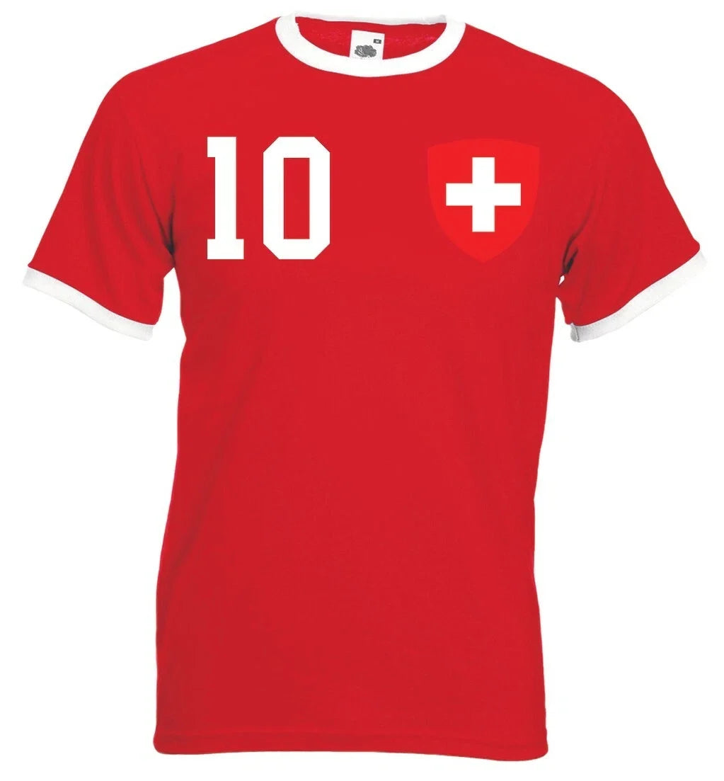 Youth Designz Men's T-Shirt Switzerland with DESIRED NAME + NUMBER Jersey European Cup Logo