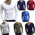 Men's Slim Fit Undershirt Long Sleeve V Neck Solid Color T-shirts Casual AU