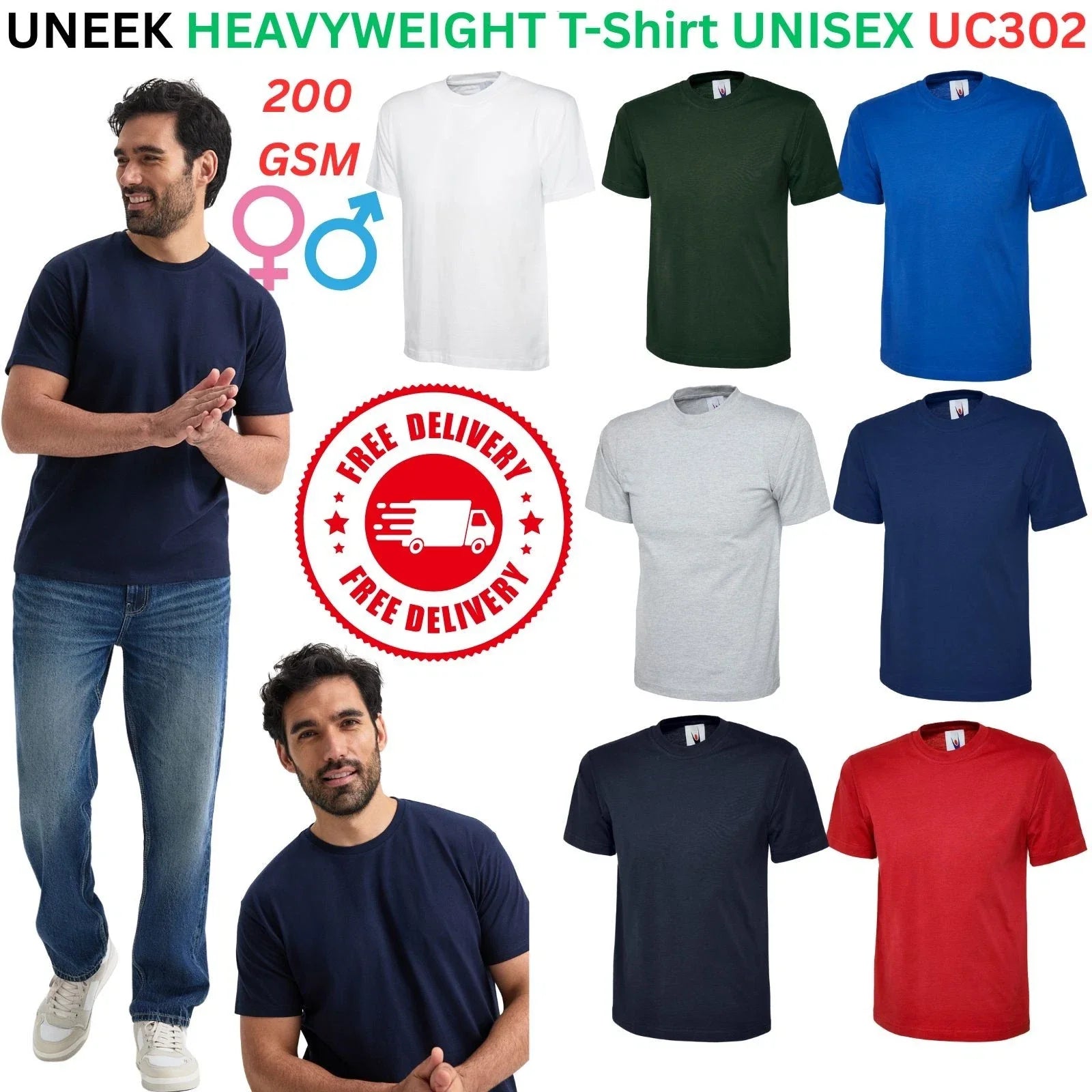 UNEEK UC302 Premium Unisex T-Shirt | 100% Cotton Men's Plain Crew Neck Tee