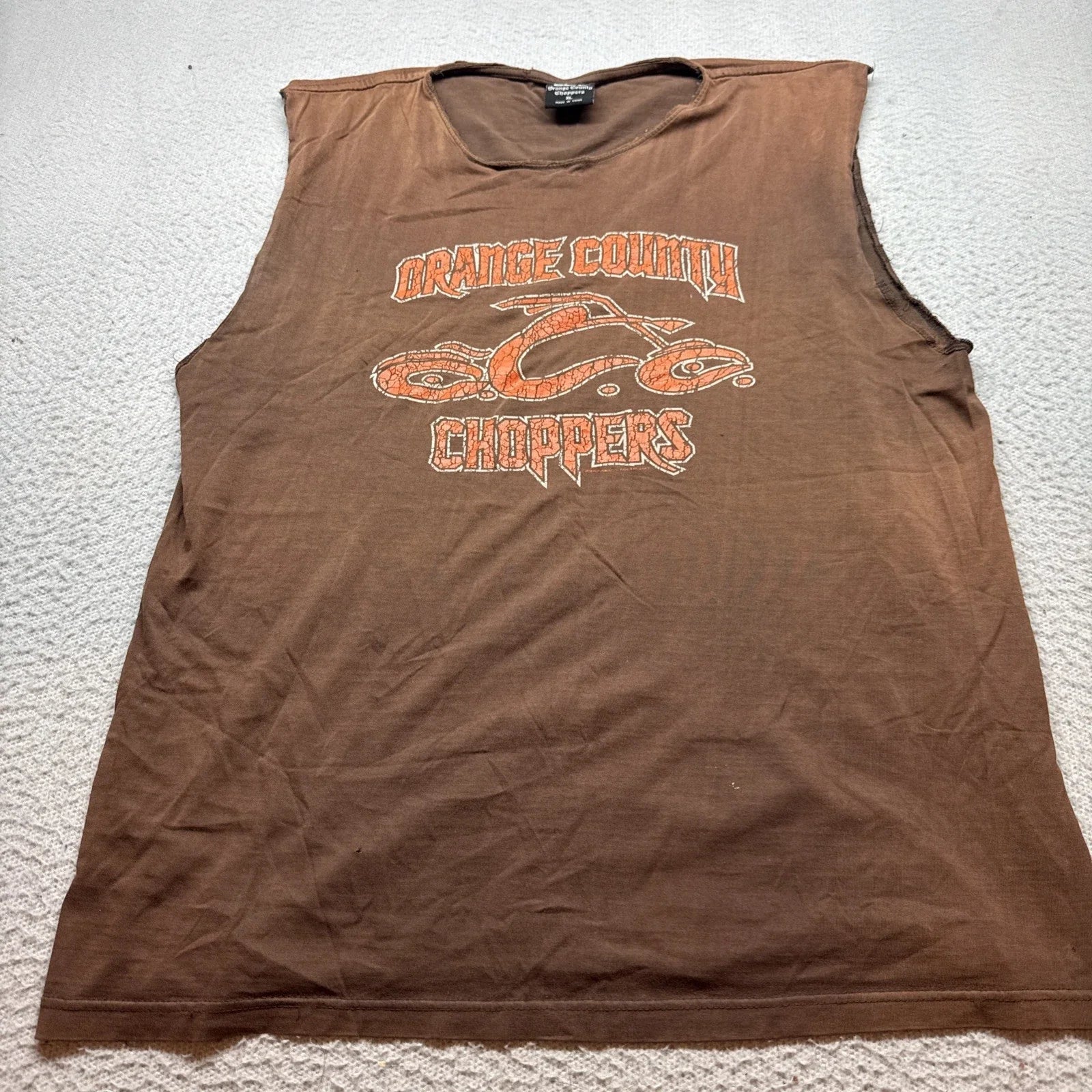 Orange County Choppers Size XL Brown Orange Biker Y2K Motorcycle Sleeveless