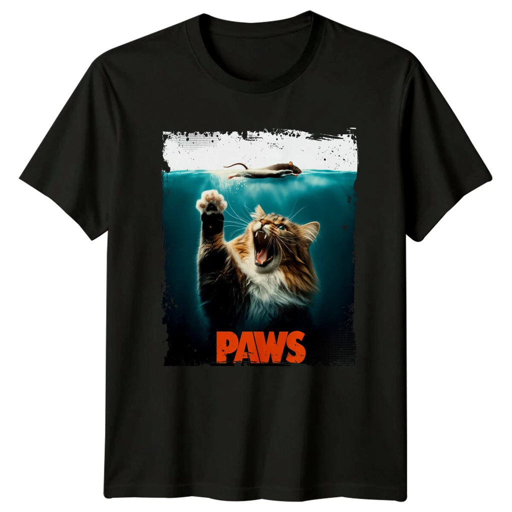 Paws Cat Parody Movie Poster Funny Pet Kitten Graphic T-Shirt
