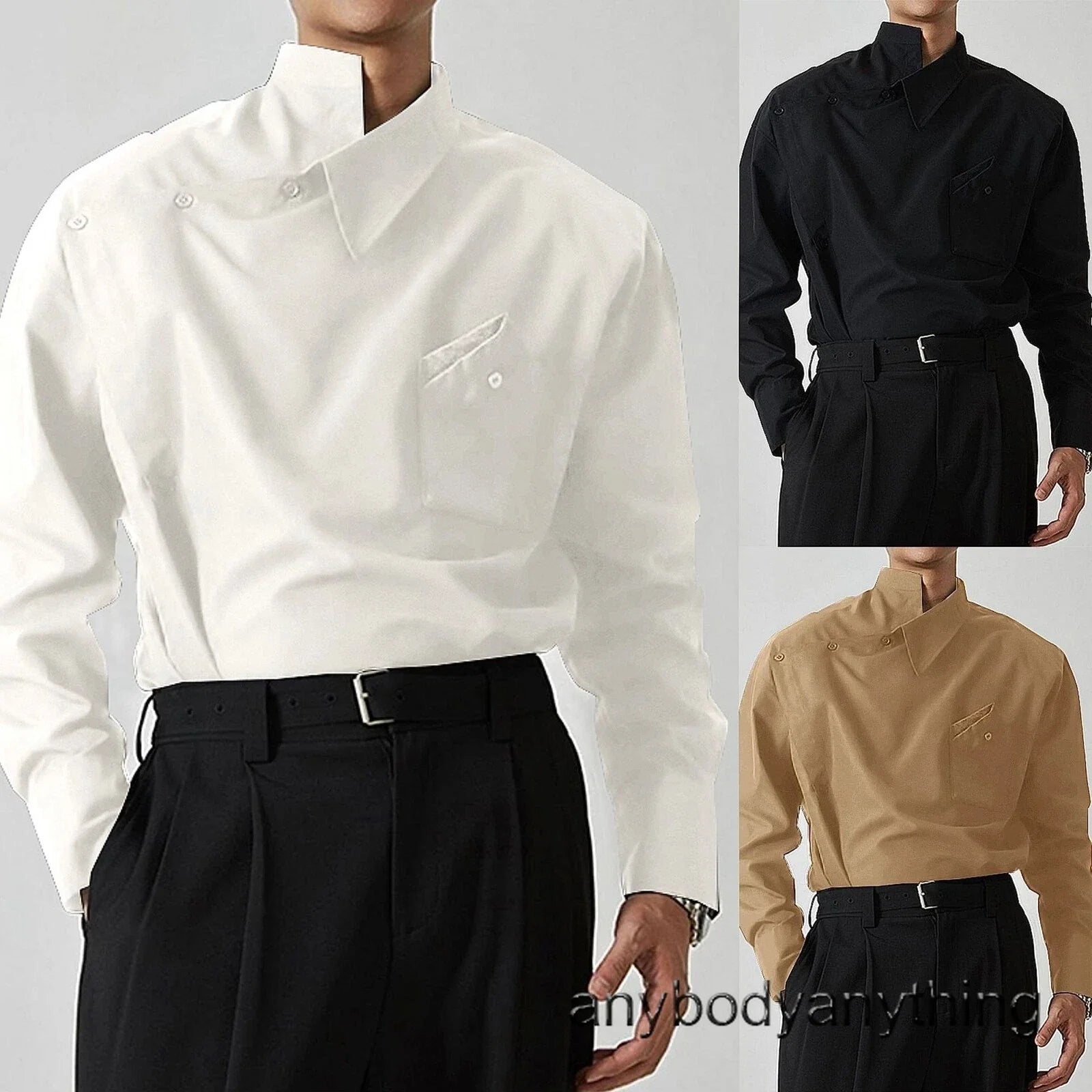 Men's French Shirt Casual Slim Shirts Long Sleeve Button Down Tops Blouse