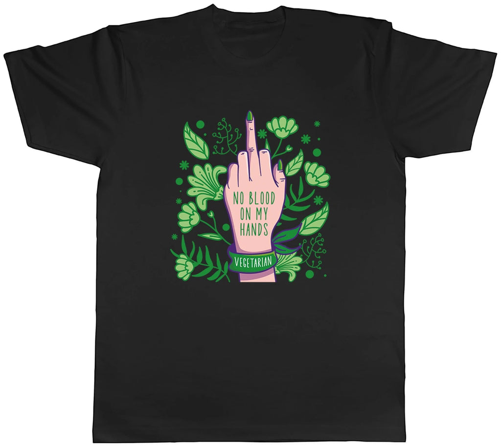 Funny Vegetarian No Blood on my Hands Mens T-Shirt Tee Gift Top