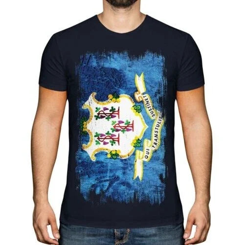 Connecticut State Grunge Flag Mens T-Shirt Connecticuter T-Shirt