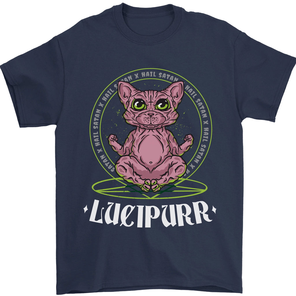 Lucipurr Demonic Hail Satan Cat Evil Mens T-Shirt 100% Cotton