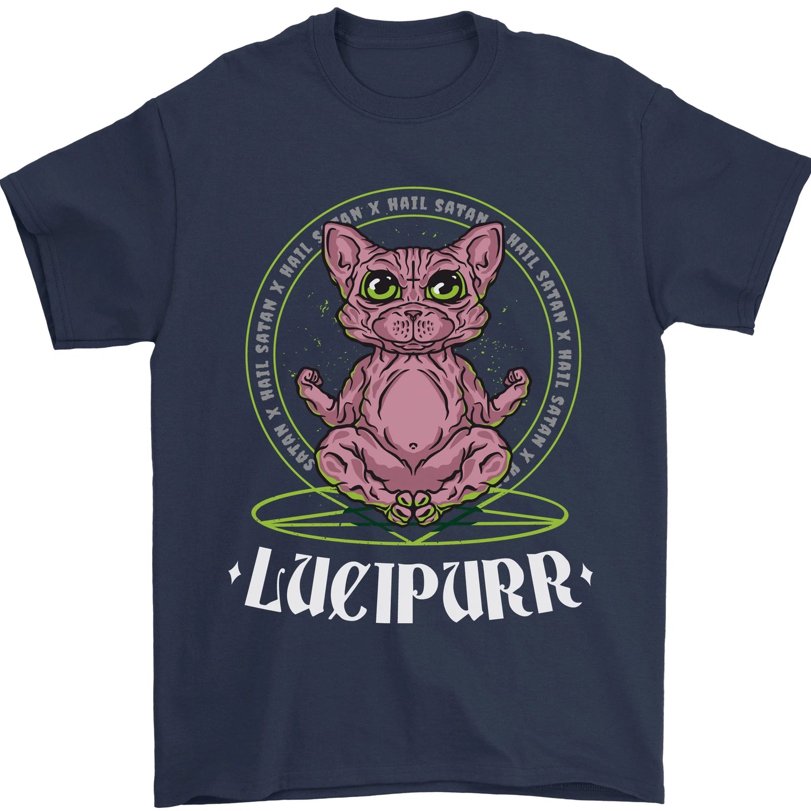 Lucipurr Demonic Hail Satan Cat Evil Mens T-Shirt 100% Cotton