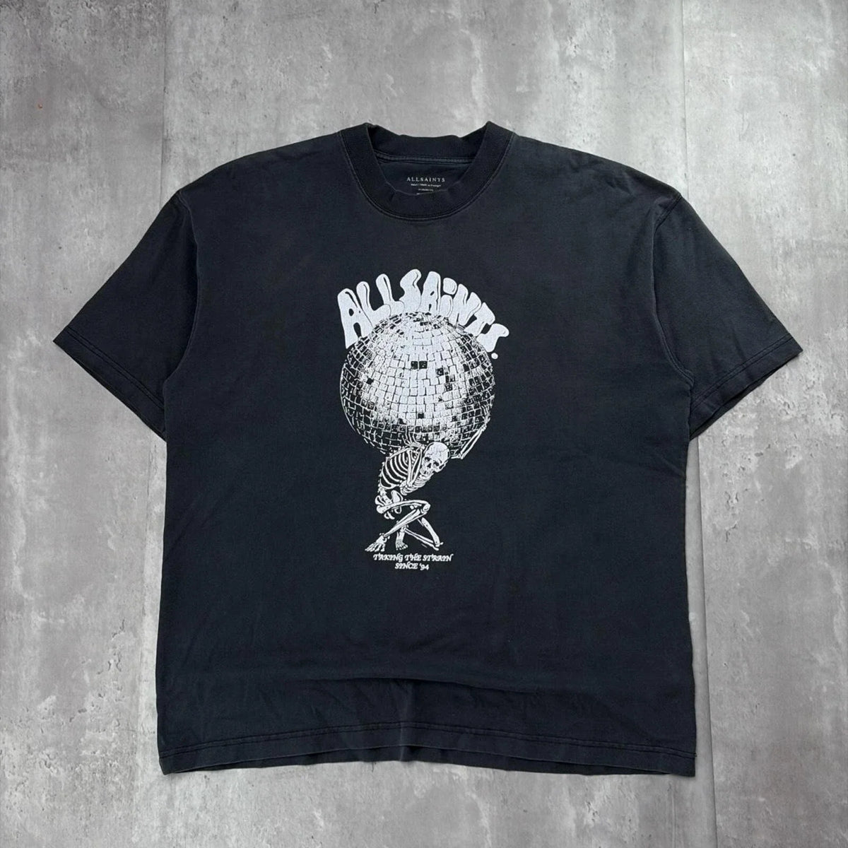 Y2K Black All Saints Grunge Skull Logo Oversized Faded T-Shirt