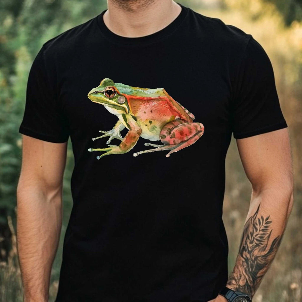 Mens Watercolour Frog Motif Cotton T-Shirt Size XS to 5XL