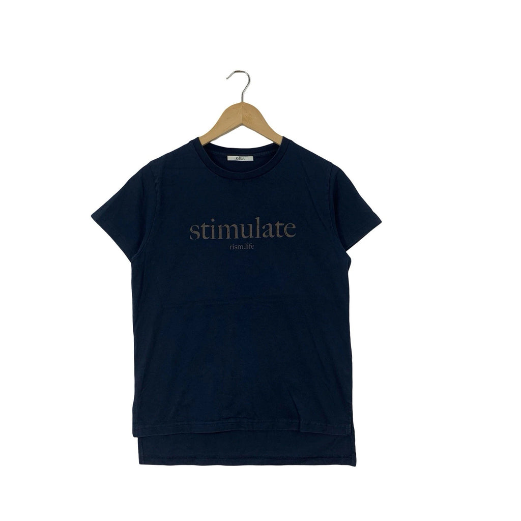 R ISM Stimulate Minimalist Text Based Graphic faded Gold Tee Shirt Top
