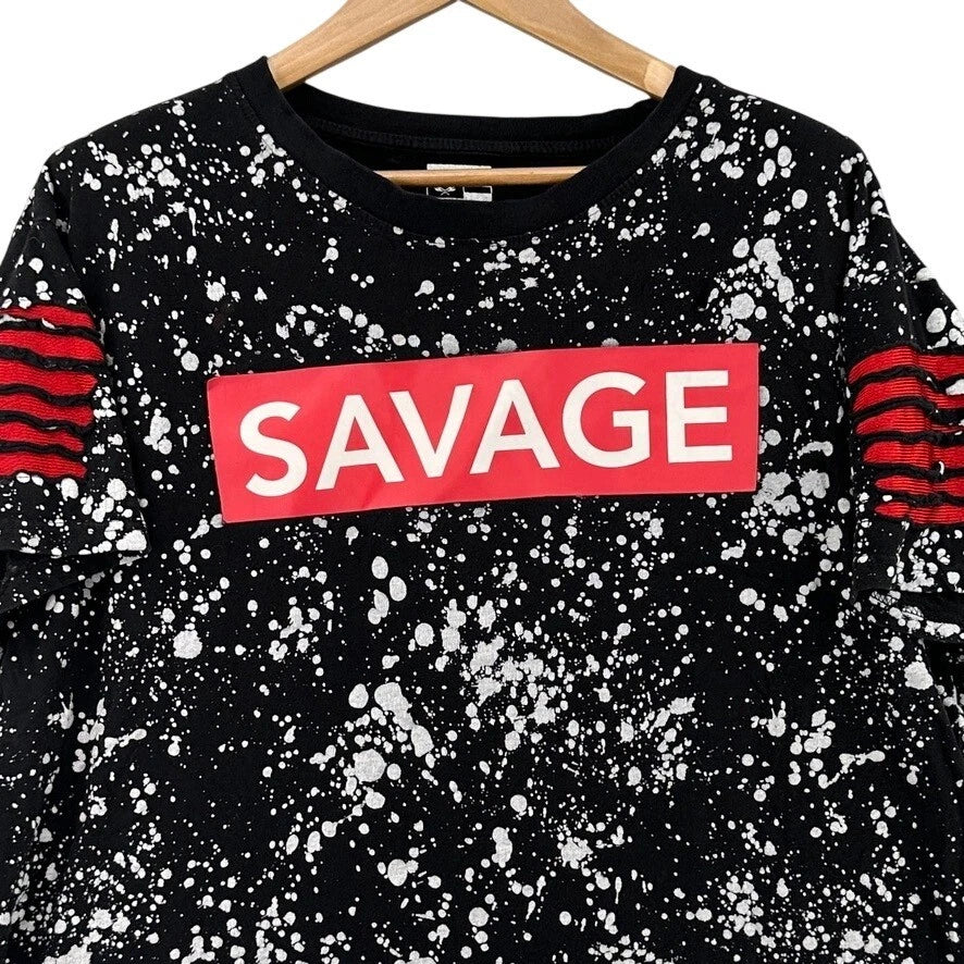 Phat Farm Savage Box Logo Paint Splatter T-Shirt Black Red White 3XL Grunge