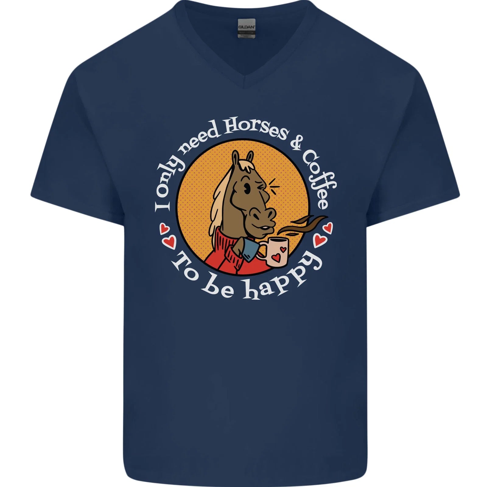 Equestrian I Only Need Horses and Coffee Mens V-Neck Cotton T-Shirt