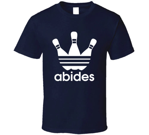 Abides The Dude Abides Funny The Big Lebowski Sport Logo Mashup Parody T Shirt