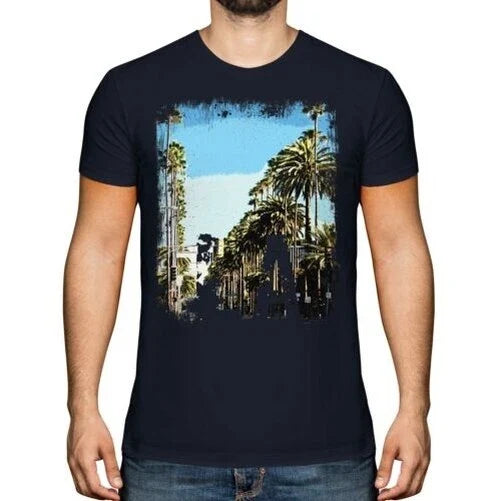 L. A. Los Angeles Grunge Print T-Shirt Malloppo Beach Top White Sleeve