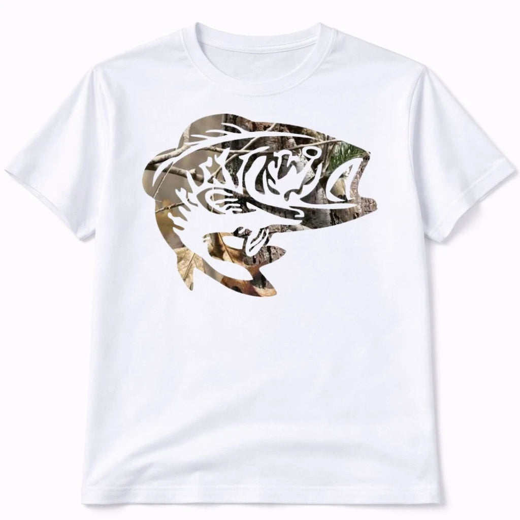 Camouflage Fish Graphic T Shirt Trendy Western Style Tee Mens Gift White