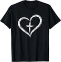 Stylish Cross in Heart Christian T-Shirt T-Shirt