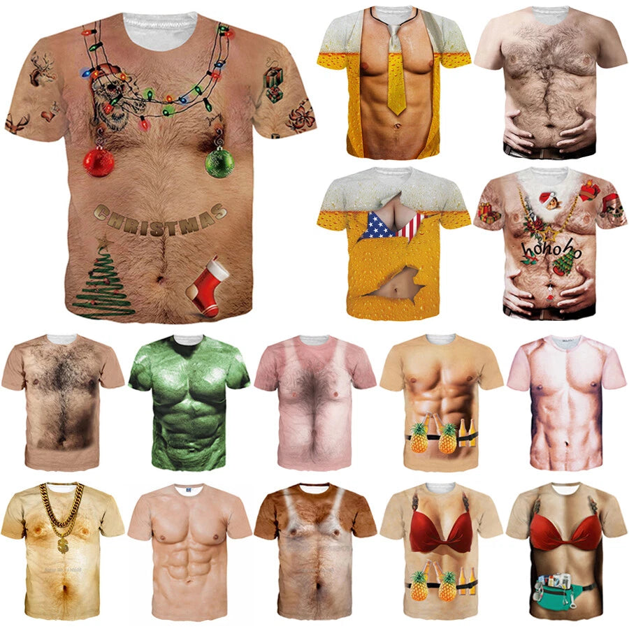Womens/Mens Funny Chest Hair Muscle 3D Print Casual T-Shirt Tee Short Sleeve