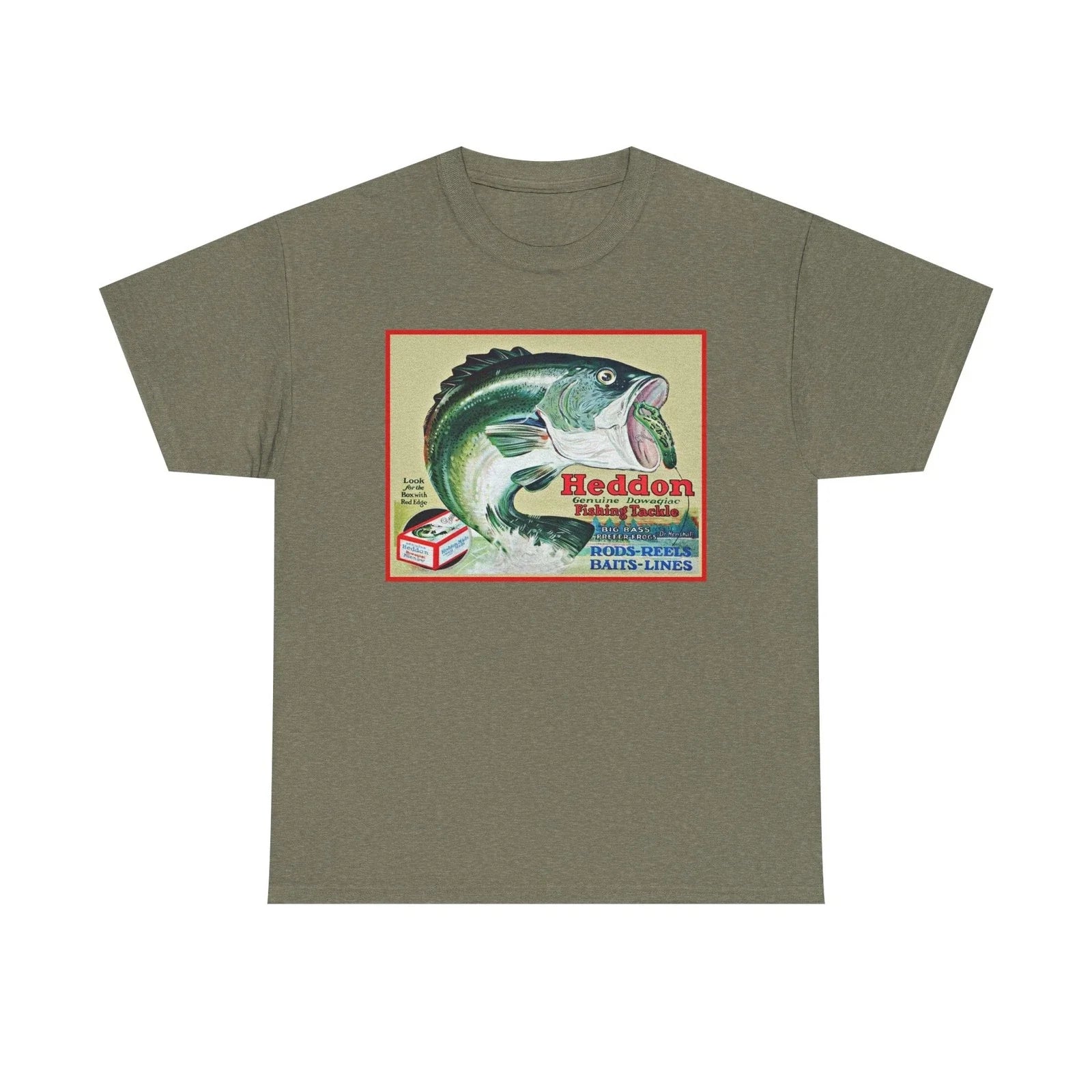 Vintage Heddon Fishing Tackle Rod Reels Big Bass Frog Lure Retro Graphic T-Shirt