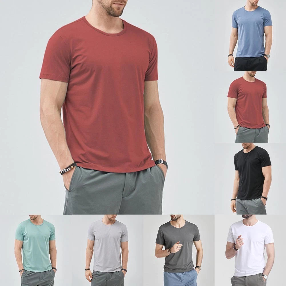 Simple Style Men Casual T-Shirt Simple Design Solid Color 100%Polyester