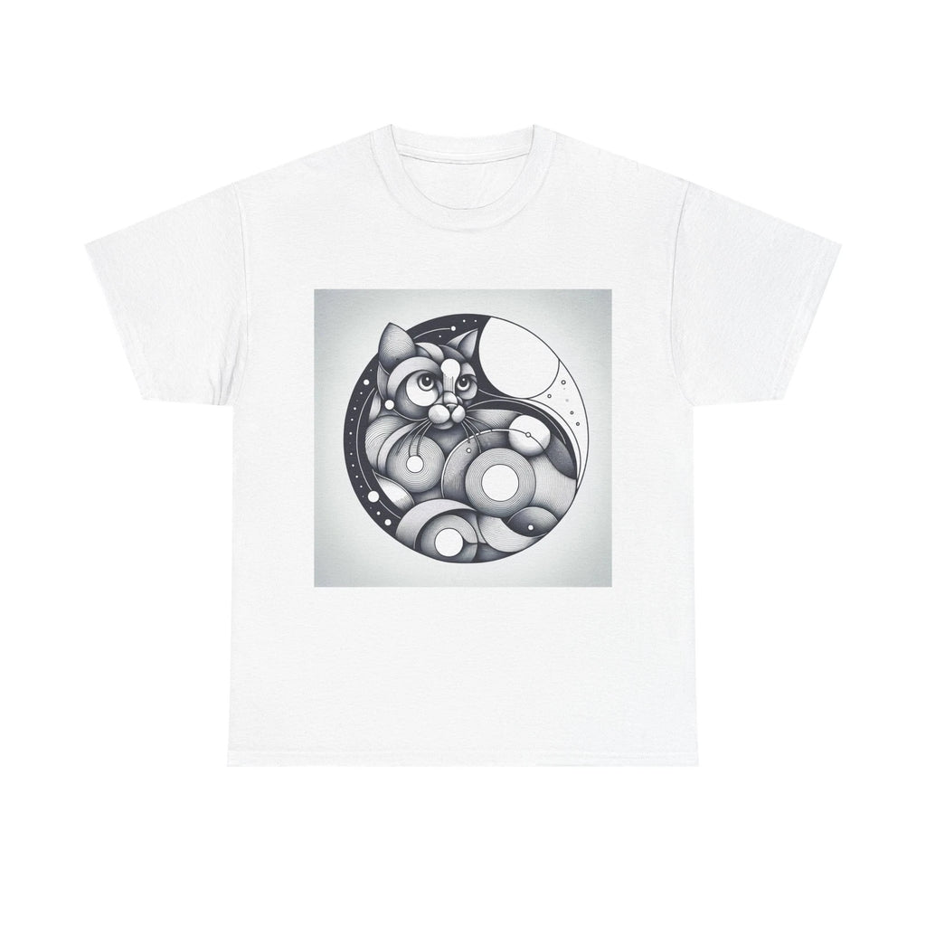 Unisex Adult T Shirt Geometric Line Art Cat Silver Minimalist