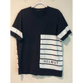 Helmut Lang Mens Black White Striped Graphic Logo T-Shirt Size L Streetwear Bold