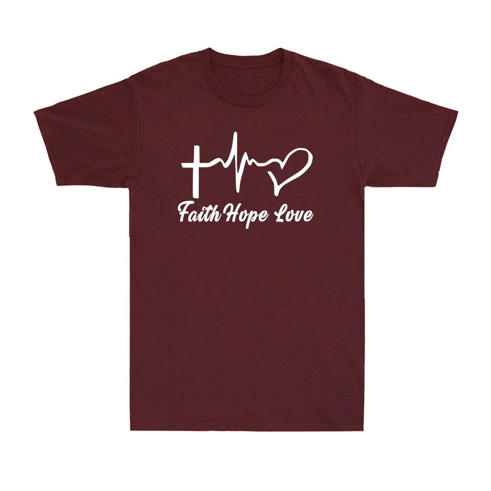 Faith Hope Love Jesus Cross Christian Christ Funny Gift Men's Cotton T-Shirt