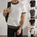 Knitted Slim Fit Short Sleeve Top for Men Polyester 90% Spandex 10% Blend