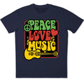Peace Love Music Retro Graphic T-Shirt Guitar Hippie Festival Vibe Tee