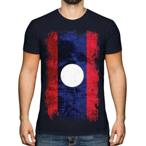 LAOS GRUNGE FLAG MENS T-SHIRT TEE TOP LAO FOOTBALL LAOTIAN GIFT SHIRT