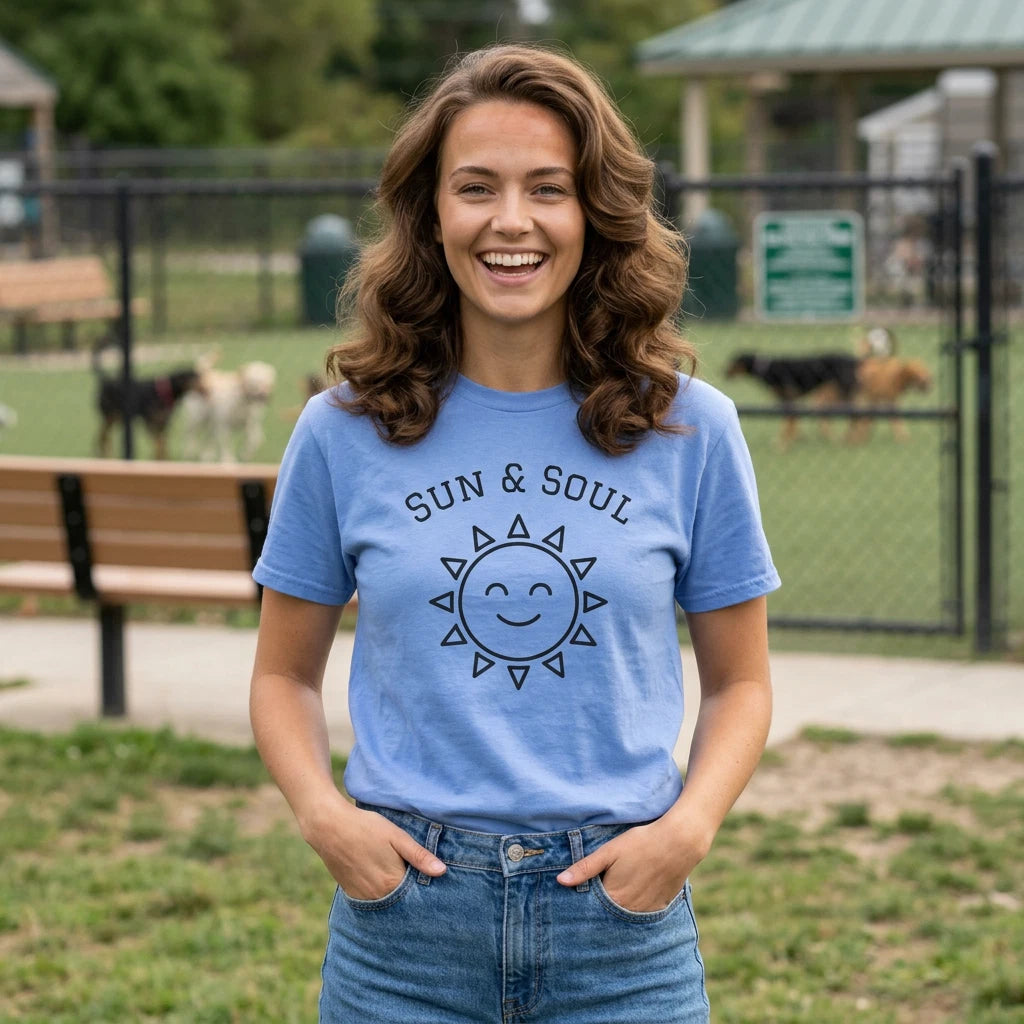 Sun & Soul smiling sun Tee | Positive vibes, minimalist art design simple