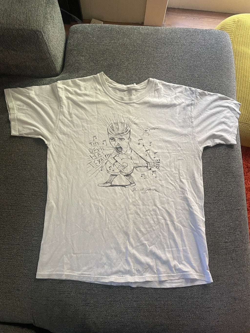 2011 Daniel Johnston T-Shirt Med White show bought Devil Has Texas Vintage