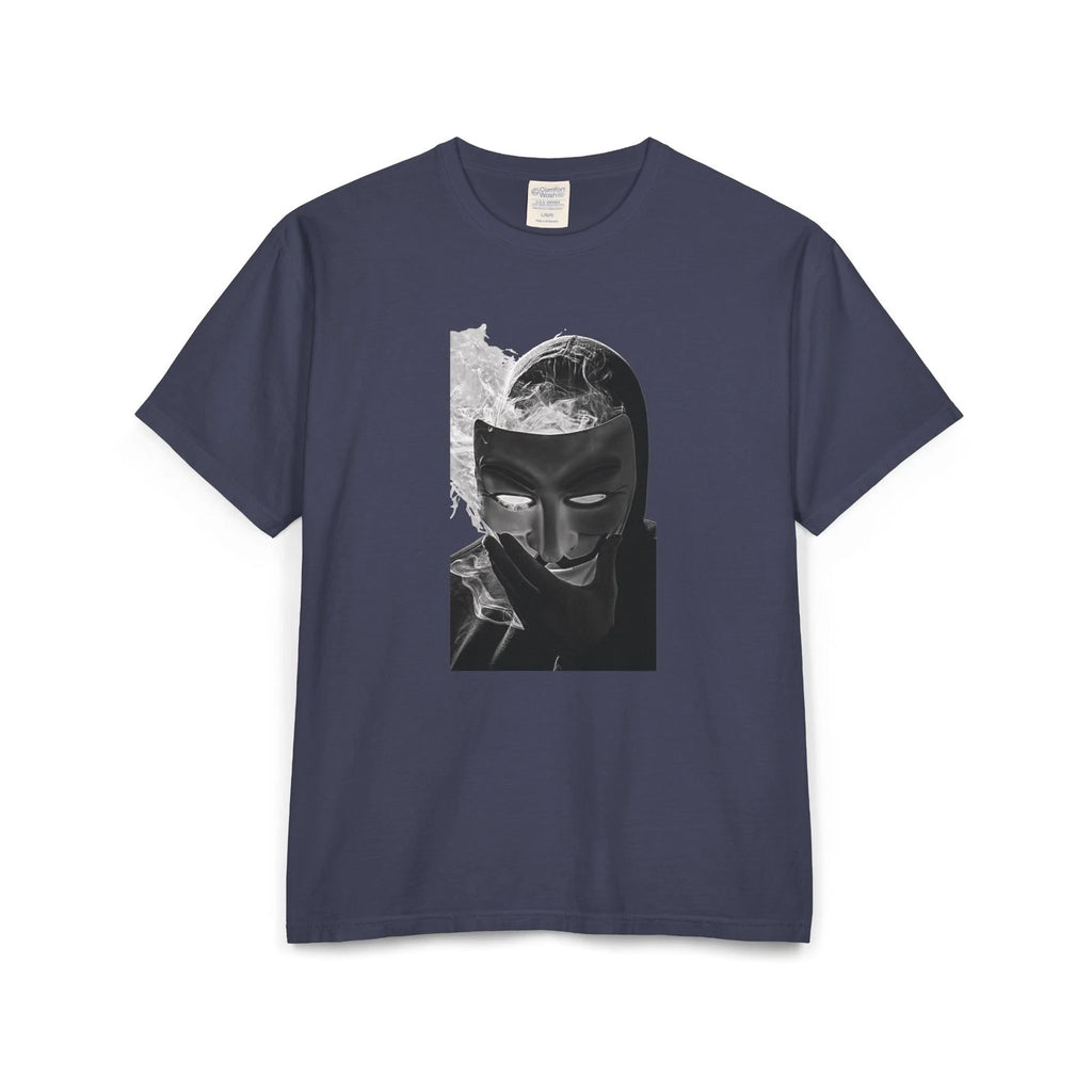 Masked Figure Portrait T-Shirt | Black & White Surreal Art