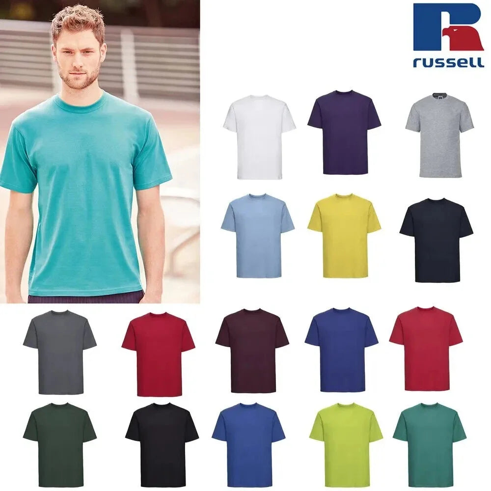 Heavy Cotton Mens T-Shirt Russell Plain Short Sleeve Shirt Round Crew Neck Top