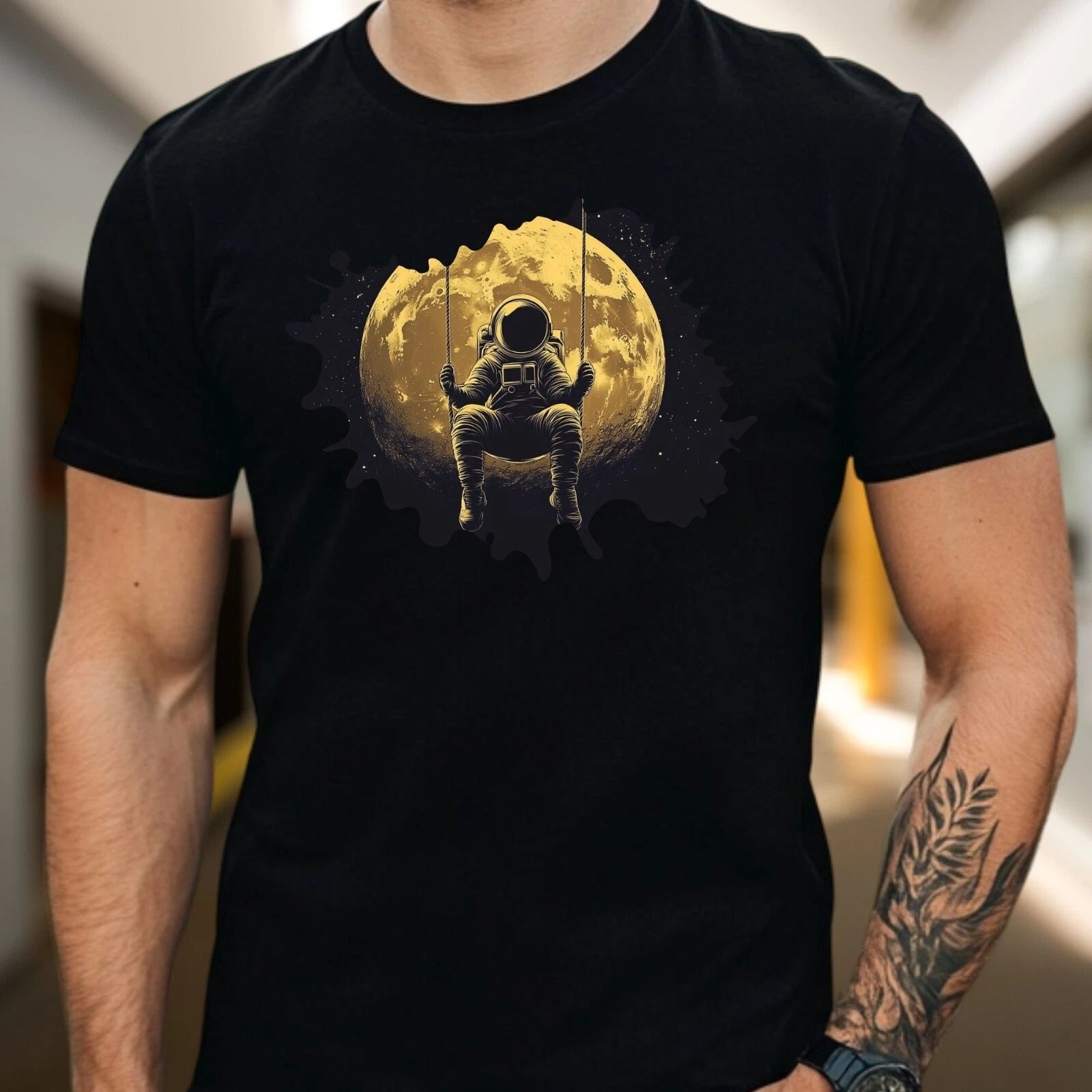 Mens Astronaut Rocking Motif Cotton T-Shirt Size XS to 5XL