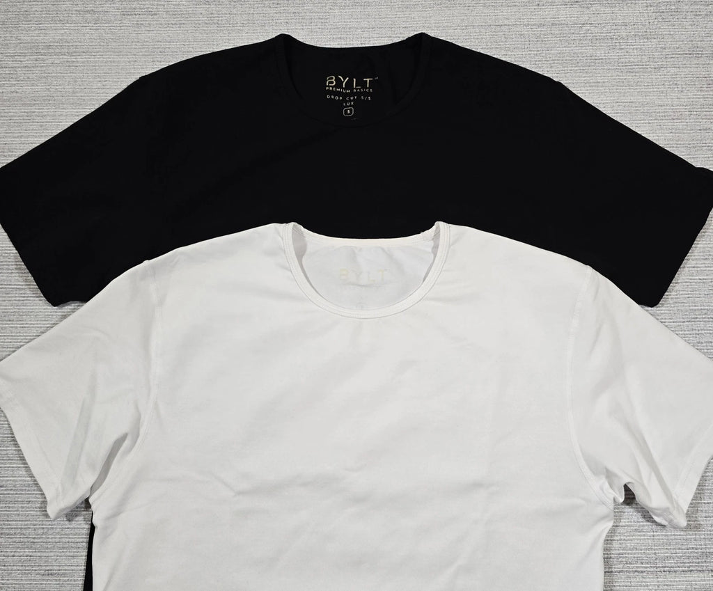 Bylt Basics Drop Cut Lux Short Sleeve Shirt Mens Small Lot Of 2 White Black